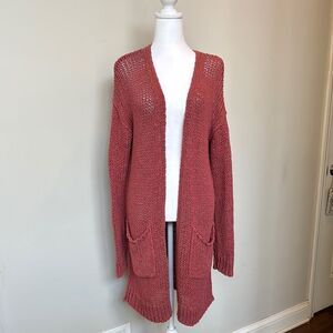 Free People Women's Open-Front Knit long Cardigan Sweater - Pink size large